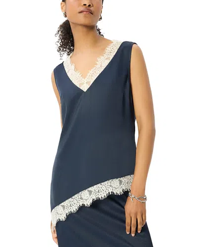Whistles Lace Trim Satin Top In Blue