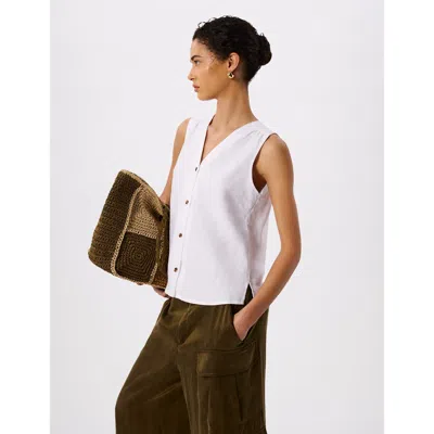 Whistles Laura Linen Button Up Tank Top In White