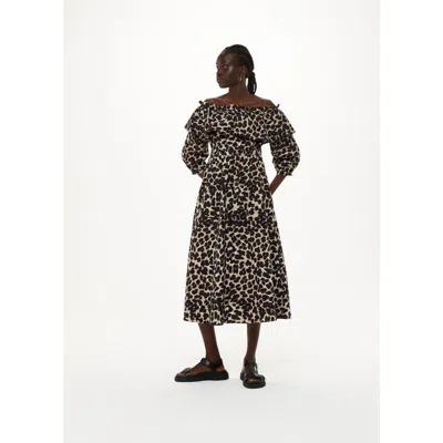Whistles Leopard Spot Bardot Midi Dress In Animal Print