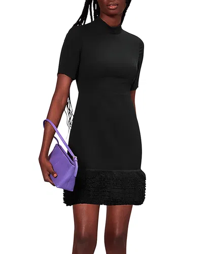 Whistles Womens Black Fringe-hem Woven Mini Dress