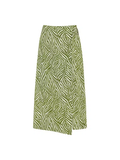 Whistles Linear Leaf Wrap Midi Skirt, Size 14 In Green/multi