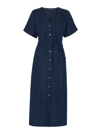 Whistles Womens Navy Button-fastened Belted Linen Midi Dress