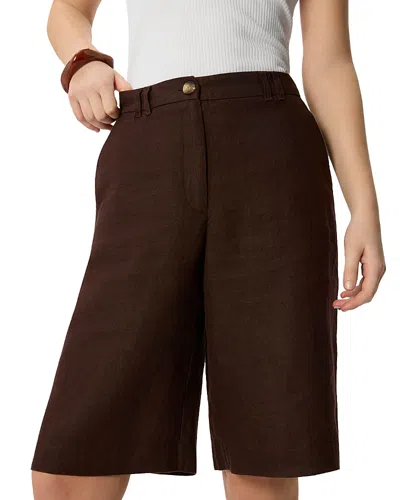 Whistles Womens Brown High-rise Linen Bermuda Shorts