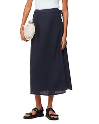 Whistles Linen Wrap Midi Skirt In Navy