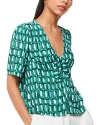 Whistles Linked Smudge Tie Front Top, Size 12 In Green/multi