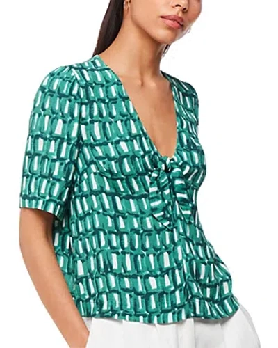 Whistles Linked Smudge Tie Front Top, Size 12 In Green/multi