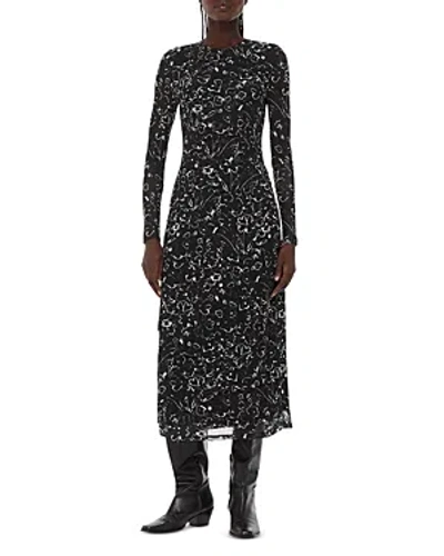 Whistles Long Sleeve Printed Dress In Blackmulti