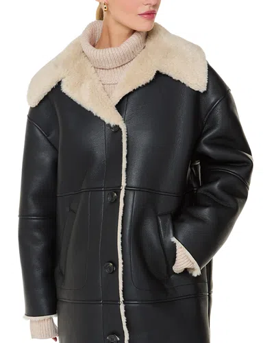 Whistles Luella Faux Fur Trim Coat In Black
