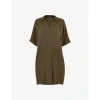 WHISTLES WHISTLES WOMEN'S KHAKI/OLIVE MELANIE COCOON-SILHOUETTE WOVEN MINI DRESS