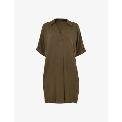 WHISTLES WOMENS KHAKI/OLIVE MELANIE COCOON-SILHOUETTE WOVEN MINI DRESS