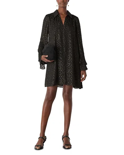 Whistles Metallic Dobby Mini Dress In Black