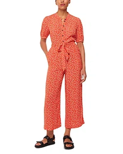 Whistles Micro Floral Jumpsuit In Red/multi