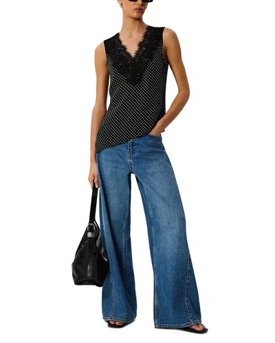 Whistles Mini Spot Lace Trim Top In Black