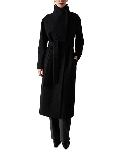 Whistles Morgan Wool Funnel Wrap Coat In Black