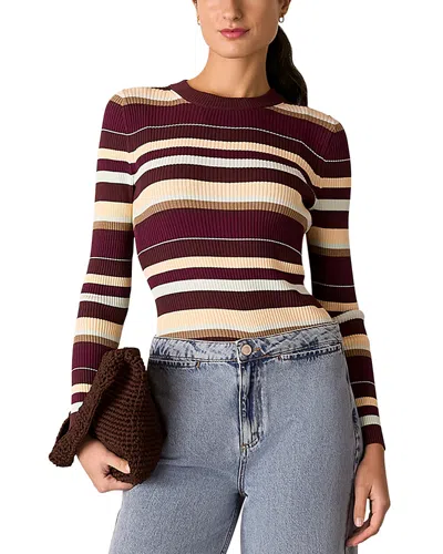 Whistles Multi Stripe Crewneck Knit Top In Brown