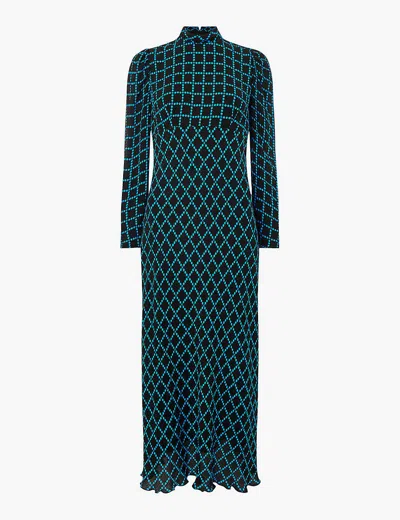 Whistles Womens Multi-coloured Abacus High-neck Checked Woven Midi Dress
