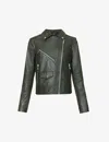 Whistles Womens Dark Green Agnes Zip-through Leather Biker Jacket 12 In Dark Green
