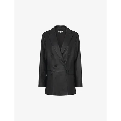 Whistles Womens Black Aliza Double-breasted Leather Blazer 10