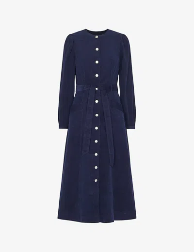Whistles Angelica Corduroy Midi Dress In Navy
