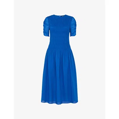 Whistles Omens  Avery Smocked-bodice Short-sleeve Cotton Midi Dress
