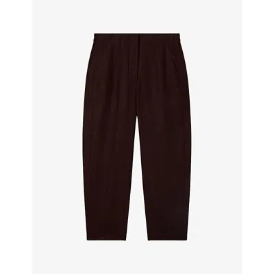 Whistles Omens  Barrel-leg Mid-rise Linen Trousers In Brown