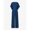 Whistles Omens  Belted-waist Short-sleeve Satin Jumpsuit In Blue