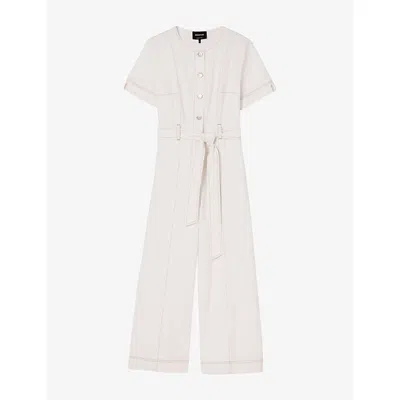 Whistles Omens  Belted Wide-leg Denim Jumpsuit In White
