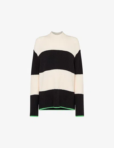 Whistles Womens Black Block-stripe Funnel-neck Stretch-knit Jumper