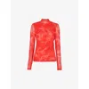 Whistles Womens Blurred Blooms Long-sleeve Stretch-mesh Top Multi-coloured In Multi-coloured