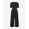 Whistles Womens Black Broderie-trim Square-neck Cotton-poplin Jumpsuit