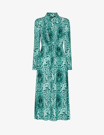 Whistles Leopard Print Tie Front Midi Dress In Multi-coloured