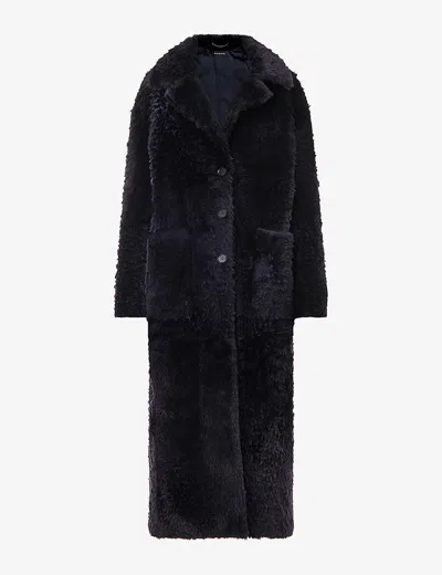 Whistles Womens Navy Camille Regular-fit Button-up Shearling Coat