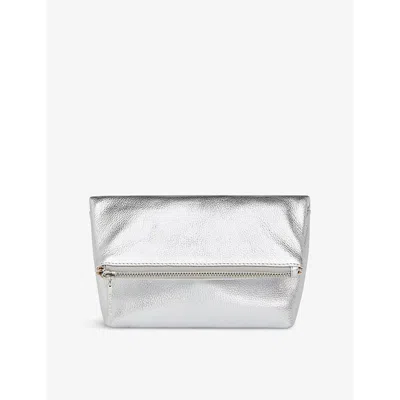 Whistles Womens Cecilia Fold-over Leather Make-up Bag Silver