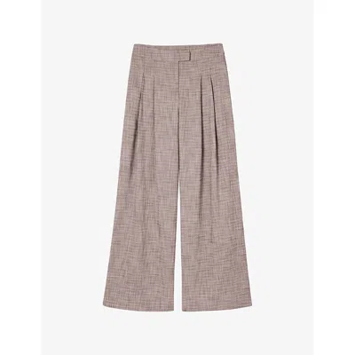 Whistles Omens  Checked Pleated Wide-leg Woven Trousers In Purple