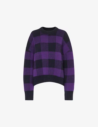 Whistles Womens Multi-coloured Checked Relaxed-fit Stretch Wool-blend Jumper