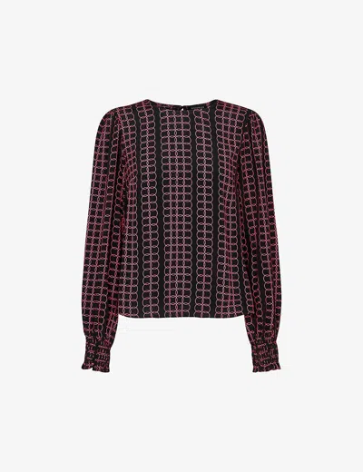 Whistles Womens Black Circle Graphic-print Recycled-viscose Blouse