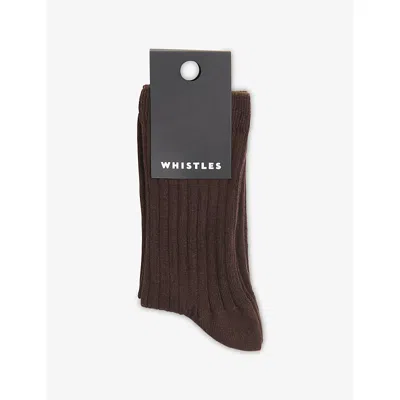 Whistles Womens Brown Classic Ribbed Stretch-cotton Socks
