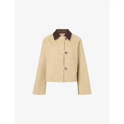 WHISTLES WOMENS CREAM CORDUROY-COLLAR CROPPED STRETCH-COTTON JACKET
