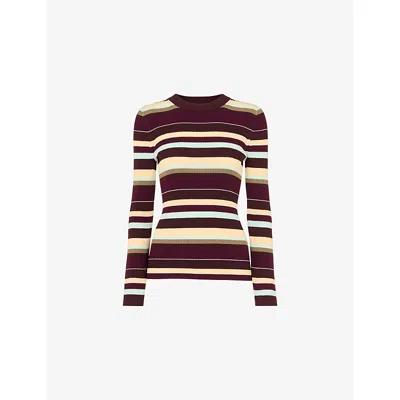WHISTLES WOMENS MULTI-COLOURED CREW-NECK MULTI-STRIPE KNITTED JUMPER