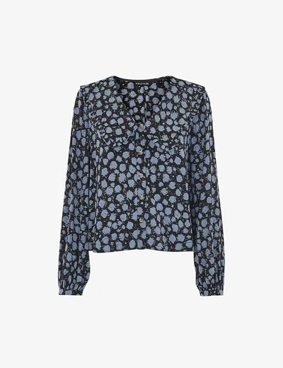 Whistles Womens Black Dalmatian-print Wide-collar Woven Shirt