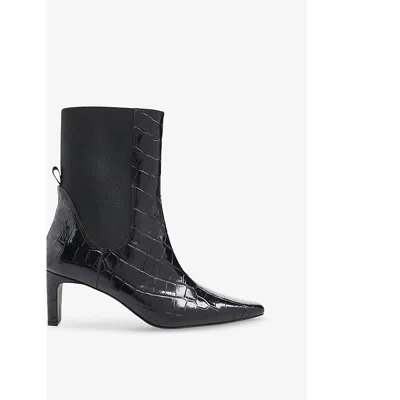 Whistles Womens Darla Crocodile-embossed Leather Heeled Ankle Boots Black Eur 39 / 6 Uk