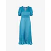 Whistles Womens Blue Delilah Pleated Satin Midi Dress