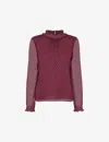 Whistles Dobby Velvet Shirred Top In Plum/claret