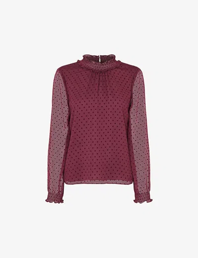 Whistles Dobby Velvet Shirred Top In Plum/claret