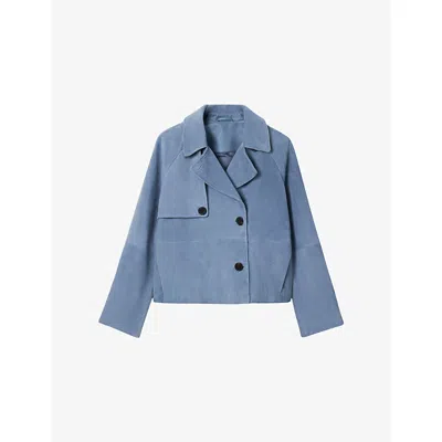 Whistles Omens  Double-breasted Suede Trench Jacket In Blue