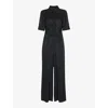 Whistles Womens Black Edina Collar Satin Jumpsuit In Black