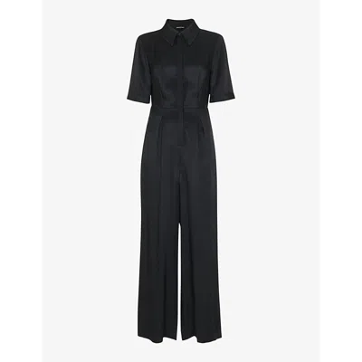 Whistles Womens Black Edina Collar Satin Jumpsuit