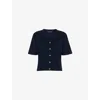 Whistles Womens Navy Ella V-neck Button-through Cotton-jersey T-shirt In Black