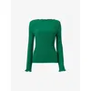 Whistles Womens Green Elsa Boat-neck Plissé Top In Green