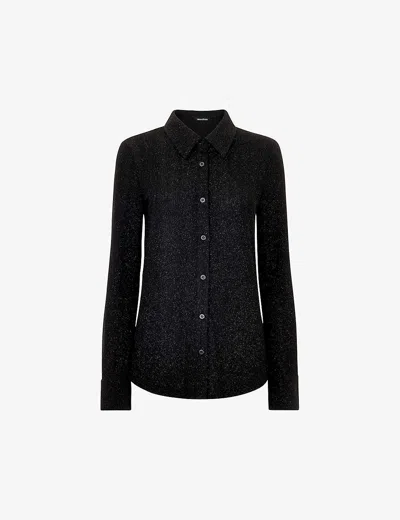 Whistles Womens Black Eva Sparkle Slim-fit Stretch-woven Shirt